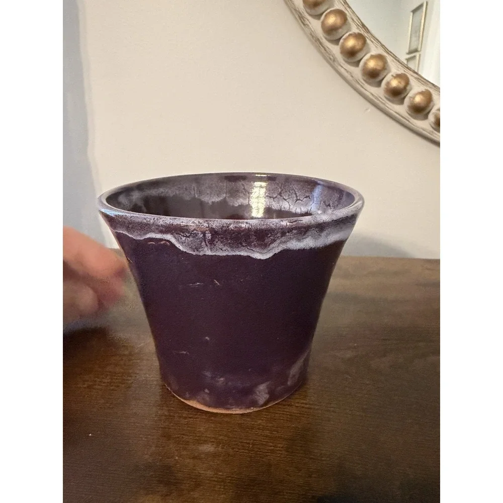 Studio Pottery Apple Baker Purple‎ Drip Glaze Signed on Bottom Stoneware 5